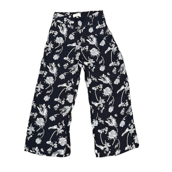 Just Female Wide Leg Viscose Pants Black with White Floral Size XS - Picture 1 of 12